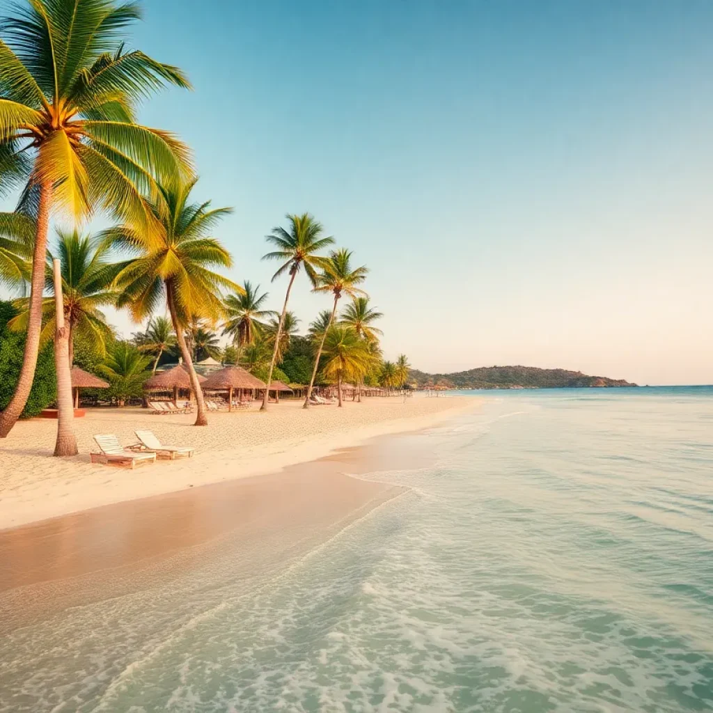 Relaxing holiday beaches with palm trees and sunshine.