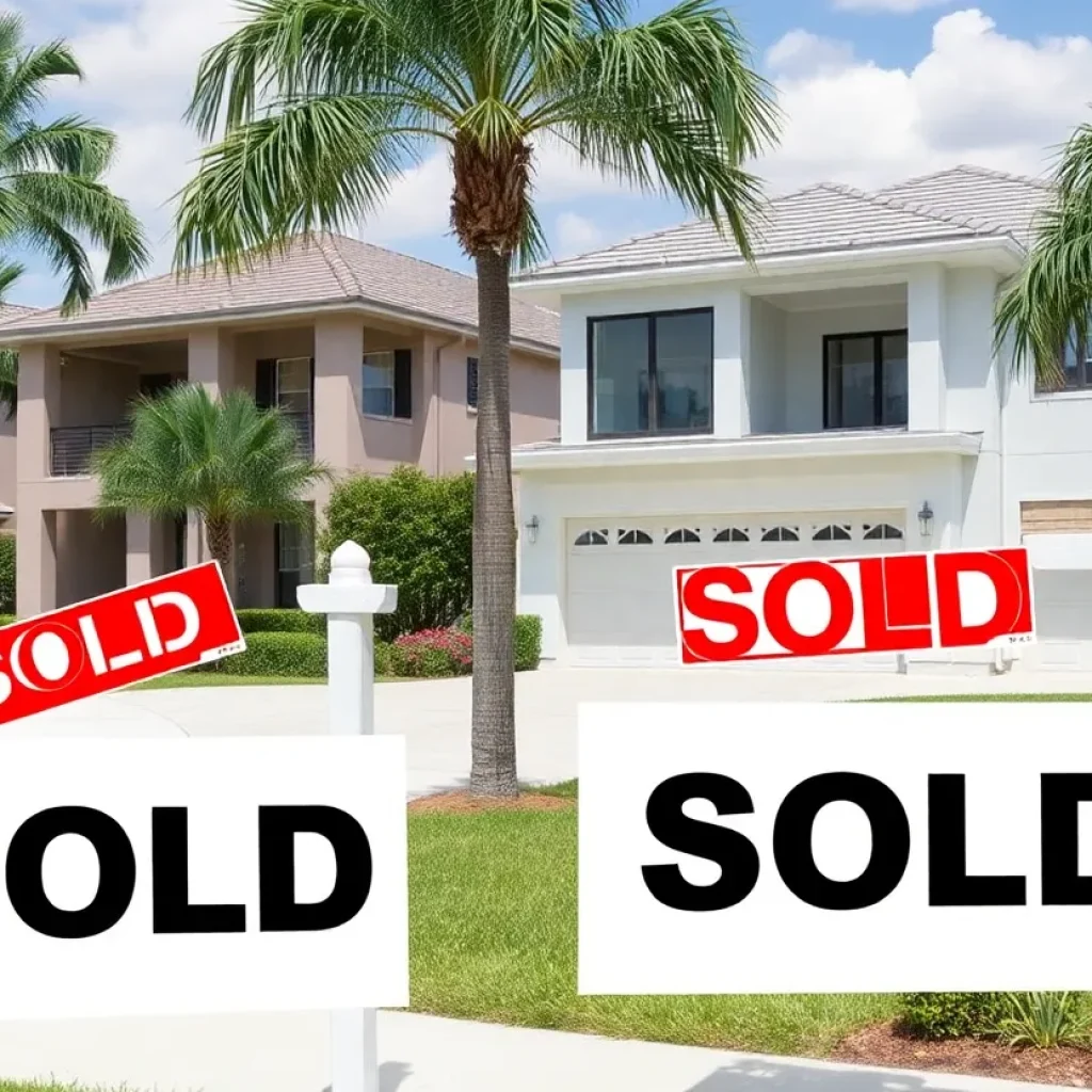 Modern homes with "Sold" signs in Sarasota neighborhood.