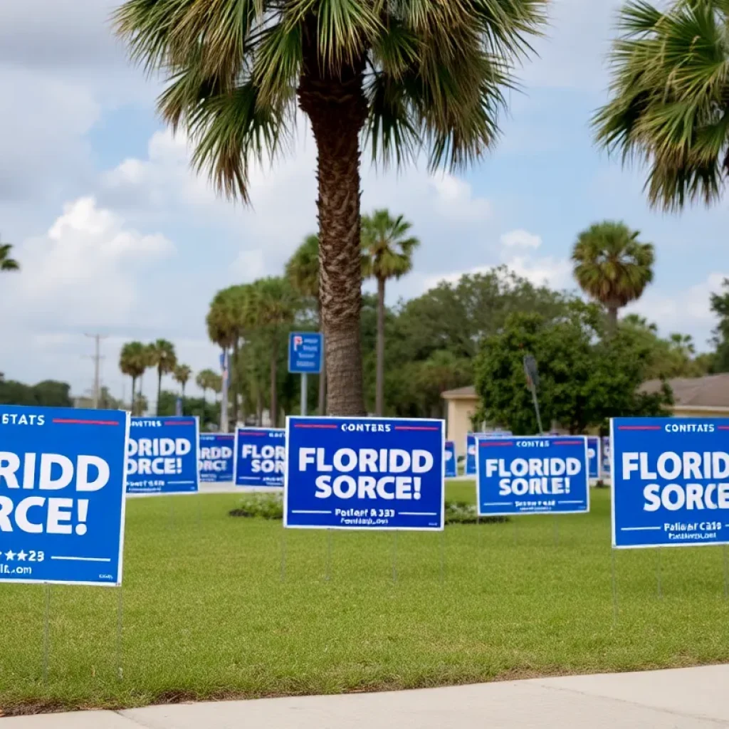 Political landscape shift with empty campaign signs in Florida.