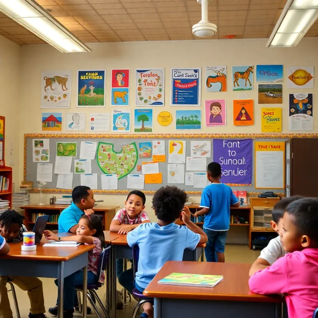 Students in a Florida classroom surrounded by educational materials