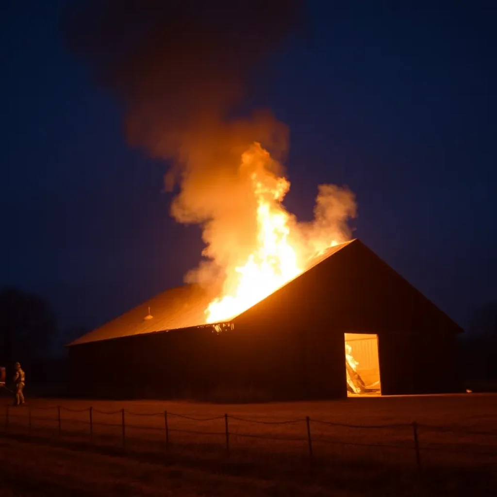 Firefighters battling a rapidly spreading barn fire in Tallahassee, Florida.