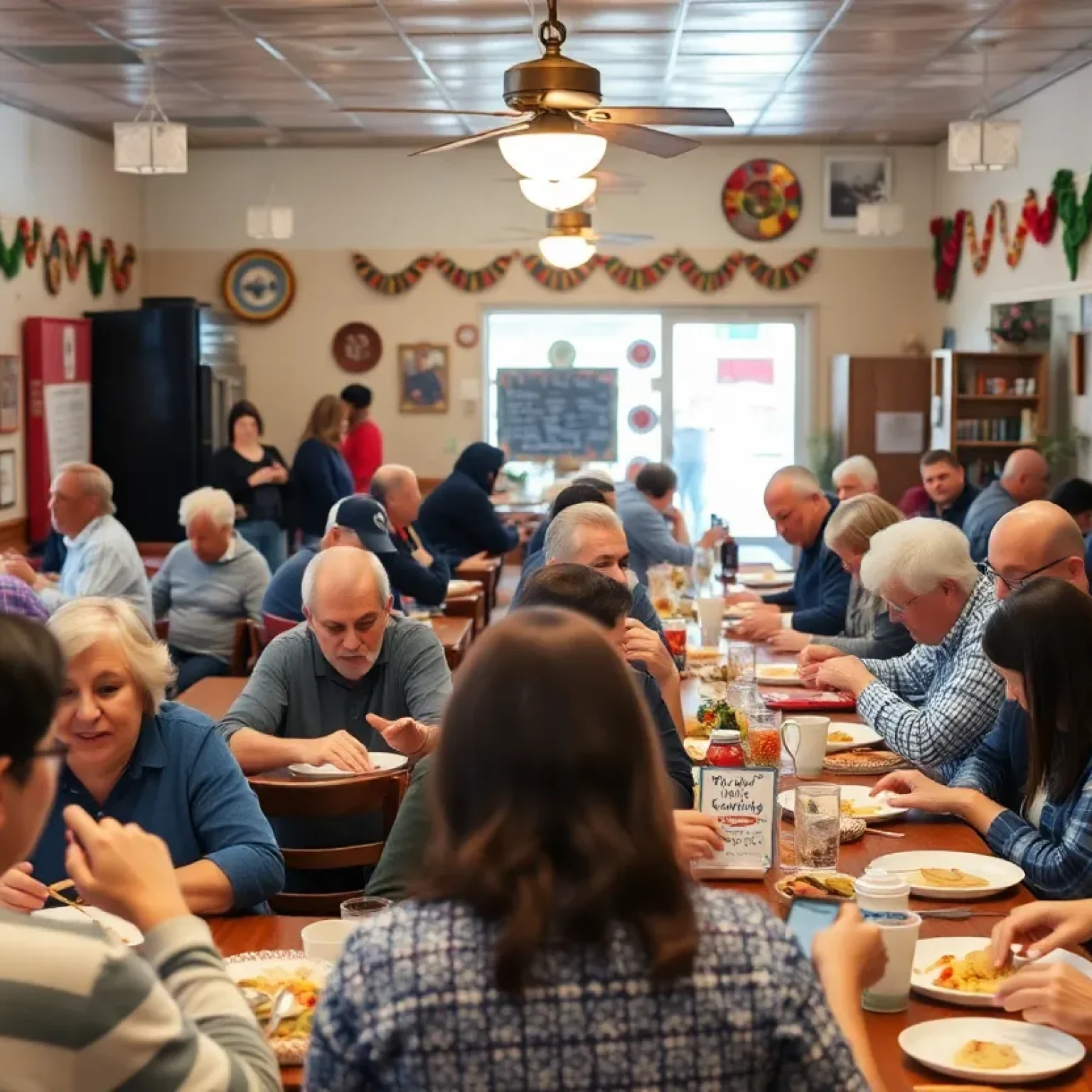 Local community members enjoying meals at Backwoods Crossing restaurant in Tallahassee