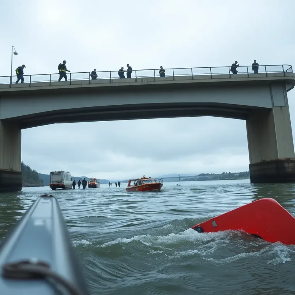 Emergency responders at a bridge incident site