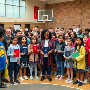 Students and teachers honoring Coach Ernest L. Jones