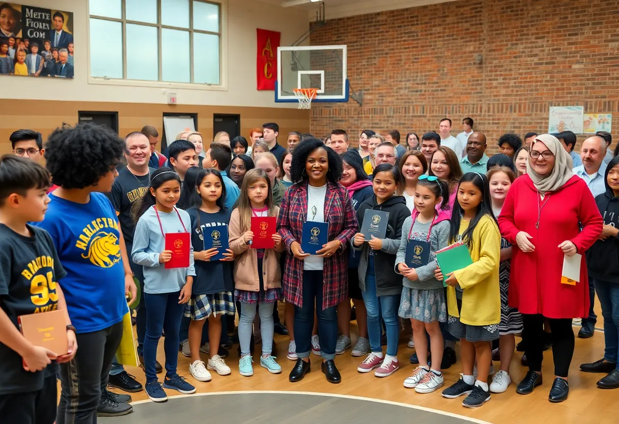 Students and teachers honoring Coach Ernest L. Jones