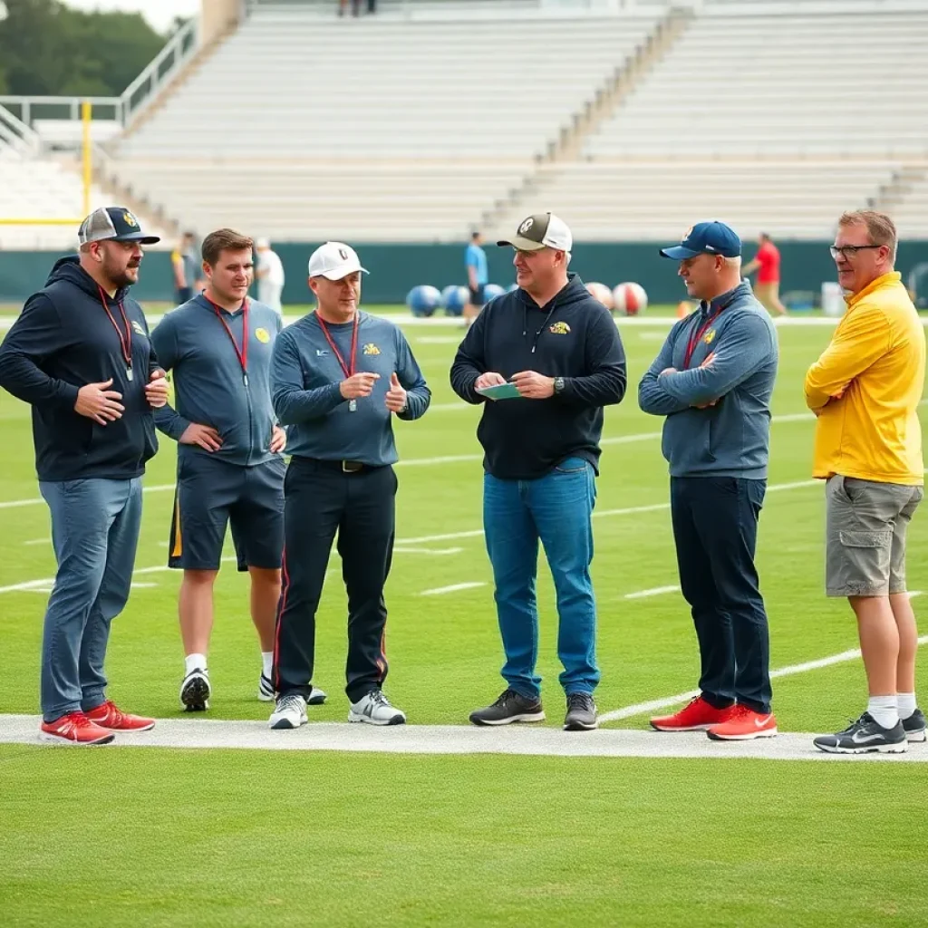 Florida State football coaches strategizing on the field