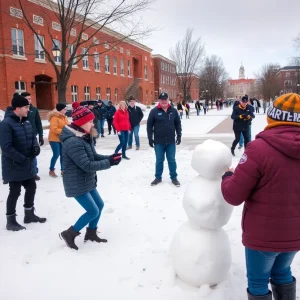 Students playing in the snow at Florida State University