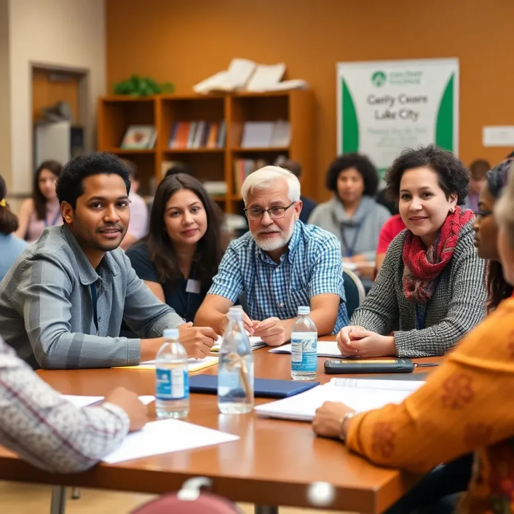 Residents discussing community projects in Lake City