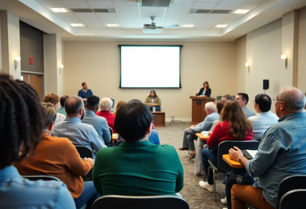 Community members engaged in discussions about affordable housing solutions.