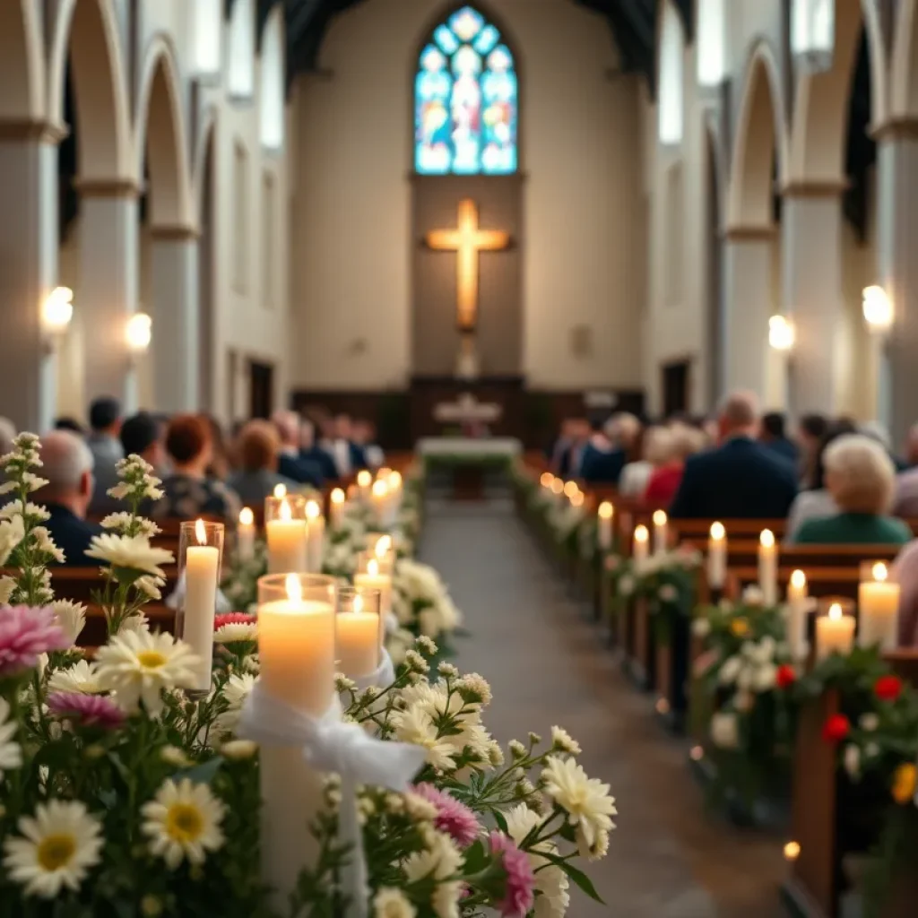 Community gathering at memorial service for Mart Hill