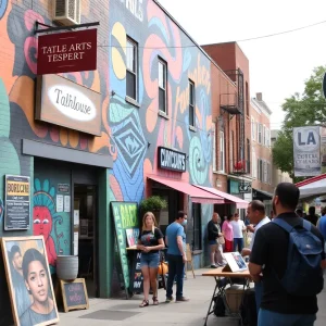 Community engagement at Railroad Square in Tallahassee, showcasing art and business.