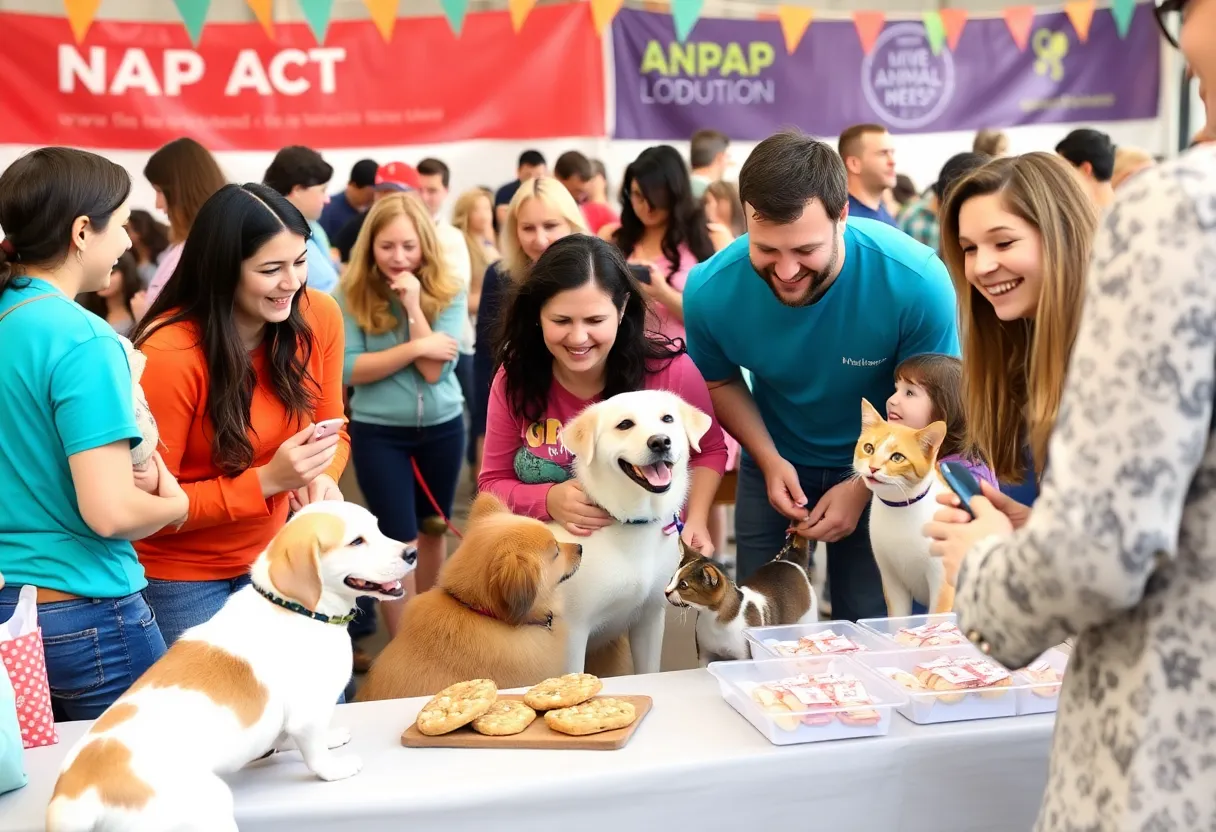 Families enjoying the Smooches with Pooches pet adoption event in Tallahassee