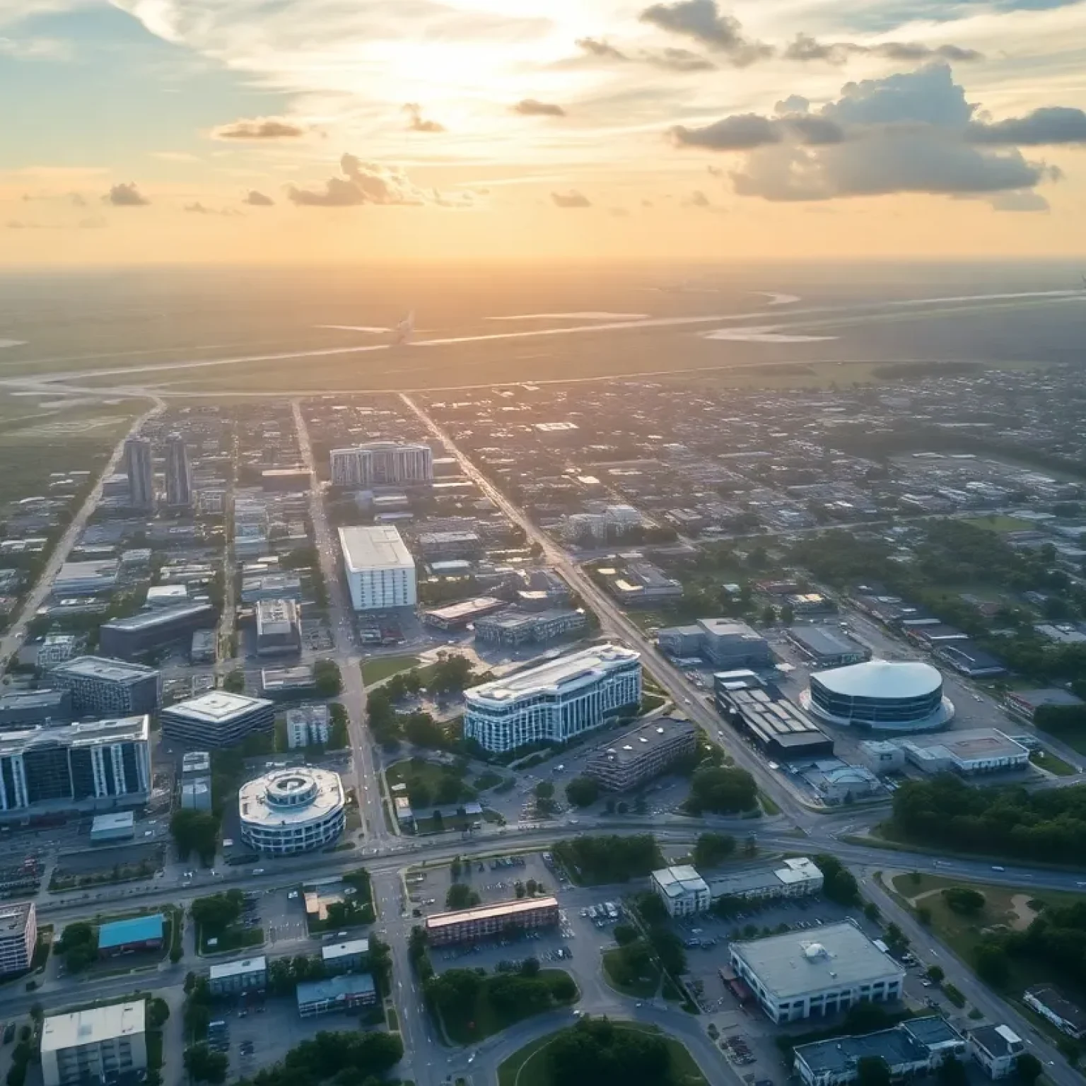 Aerial view of Tallahassee with airport infrastructure