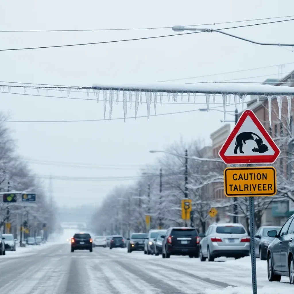 Snow-covered streets in Tallahassee during a winter storm